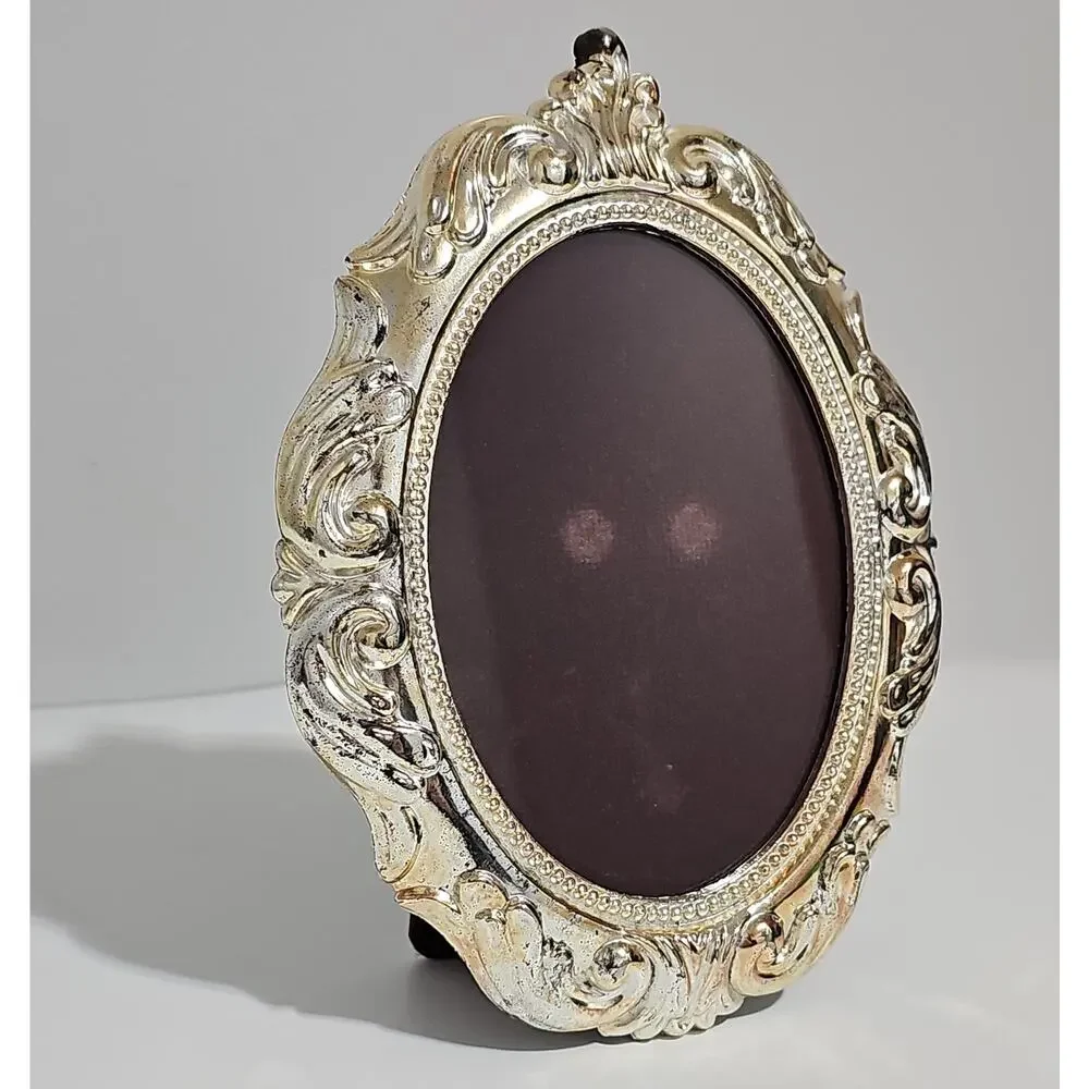 Vintage Teleflora Silver Plated Oval Photo Frame Ornate Rococo Baroque Coquette